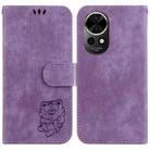 For Huawei nova 12 Little Tiger Embossed Leather Phone Case(Purple) - 1