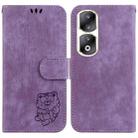 For Honor 90 Pro Little Tiger Embossed Leather Phone Case(Purple) - 1