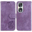 For Honor 90 Little Tiger Embossed Leather Phone Case(Purple) - 1