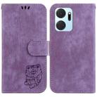 For Honor X7a Little Tiger Embossed Leather Phone Case(Purple) - 1