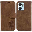 For Honor X7a Little Tiger Embossed Leather Phone Case(Brown) - 1