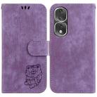 For Honor 80 Pro Little Tiger Embossed Leather Phone Case(Purple) - 1