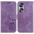 For Honor 70 Little Tiger Embossed Leather Phone Case(Purple) - 1