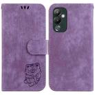 For Tecno Pova 4 Little Tiger Embossed Leather Phone Case(Purple) - 1