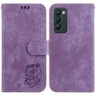 For Tecno Camon 18 / 18P Little Tiger Embossed Leather Phone Case(Purple) - 1