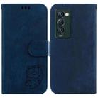 For Tecno Camon 18 Premier Little Tiger Embossed Leather Phone Case(Dark Blue) - 1