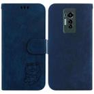 For Tecno Phantom X Little Tiger Embossed Leather Phone Case(Dark Blue) - 1