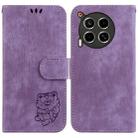 For Tecno Camon 30 4G / 5G Little Tiger Embossed Leather Phone Case(Purple) - 1