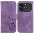 For Tecno Pova 6 / Pova 6 Pro Little Tiger Embossed Leather Phone Case(Purple) - 1