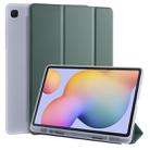 For Samsung Galaxy Tab S6 Lite P610 3-folding Horizontal Flip PU Leather + Shockproof TPU Case with Holder & Pen Slot(Pine Green) - 1