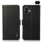 For Nothing Phone 2 KHAZNEH Side-Magnetic Litchi Genuine Leather RFID Phone Case(Black) - 1