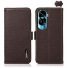 For Honor X50i 5G/90 Lite KHAZNEH Side-Magnetic Litchi Genuine Leather RFID Phone Case(Brown) - 1