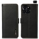 For Honor X6A KHAZNEH Side-Magnetic Litchi Genuine Leather RFID Phone Case(Black) - 1