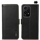 For Honor 200 Lite Global KHAZNEH Side-Magnetic Litchi Genuine Leather RFID Phone Case(Black) - 1