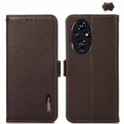 For Honor 200 KHAZNEH Side-Magnetic Litchi Genuine Leather RFID Phone Case(Brown) - 1