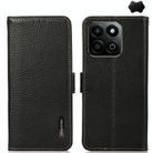 For Honor 200 Smart / Play 60 Plus KHAZNEH Side-Magnetic Litchi Genuine Leather RFID Phone Case(Black) - 1