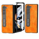 For Samsung Galaxy Z Fold5 ABEEL Integrated Dual Color Lichi Texture PU Phone Case with Holder(Orange) - 1