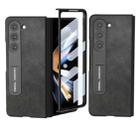 For Samsung Galaxy Z Fold5 ABEEL Integrated Two-color Calf Texture PU Phone Case with Holder(Black) - 1