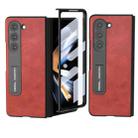 For Samsung Galaxy Z Fold5 ABEEL Integrated Two-color Calf Texture PU Phone Case with Holder(Red) - 1