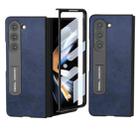 For Samsung Galaxy Z Fold5 ABEEL Integrated Two-color Calf Texture PU Phone Case with Holder(Blue) - 1