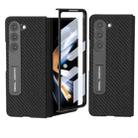 For Samsung Galaxy Z Fold5 ABEEL Integrated Carbon Fiber Texture Protective Phone Case with Holder(Black) - 1
