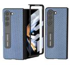 For Samsung Galaxy Z Fold5 ABEEL Integrated Carbon Fiber Texture Protective Phone Case with Holder(Light Blue) - 1