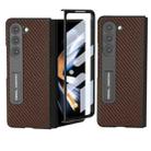 For Samsung Galaxy Z Fold5 ABEEL Integrated Carbon Fiber Texture Protective Phone Case with Holder(Dark Brown) - 1