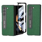 For Samsung Galaxy Z Fold5 ABEEL Integrated Genuine Leather Litchi Texture Phone Case with Holder(Green) - 1