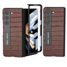 For Samsung Galaxy Z Fold5 ABEEL Integrated Crocodile Texture Genuine Leather Phone Case with Holder(Brown) - 1