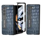 For Samsung Galaxy Z Fold5 ABEEL Integrated Crocodile Texture Genuine Leather Phone Case with Holder(Blue) - 1