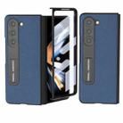 For Samsung Galaxy Z Fold5 ABEEL Integrated Genuine Leather + PC Litchi Texture Phone Case with Holder(Blue) - 1