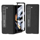 For Samsung Galaxy Z Fold5 ABEEL Integrated Genuine Leather + PC Litchi Texture Phone Case with Holder(Black) - 1