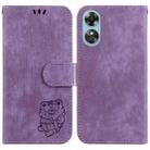 For OPPO A17 / A17K Little Tiger Embossed Leather Phone Case(Purple) - 1
