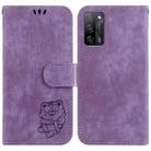 For OPPO A55 5G / A53S 5G / A54 4G Little Tiger Embossed Leather Phone Case(Purple) - 1