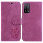 For OPPO A55 5G / A53S 5G / A54 4G Little Tiger Embossed Leather Phone Case(Rose Red) - 1