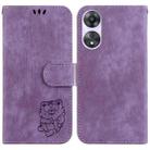 For OPPO A58 5G / A78 5G Little Tiger Embossed Leather Phone Case(Purple) - 1