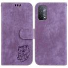 For OPPO A74 5G / A93 5G / A54 5G Little Tiger Embossed Leather Phone Case(Purple) - 1