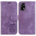 For OPPO A74 4G / F19 4G Little Tiger Embossed Leather Phone Case(Purple) - 1