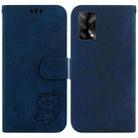 For OPPO A74 4G / F19 4G Little Tiger Embossed Leather Phone Case(Dark Blue) - 1