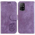 For OPPO A94 5G / F19 Pro+ 5G /Reno5 Z Little Tiger Embossed Leather Phone Case(Purple) - 1
