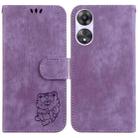 For OPPO A58 4G Little Tiger Embossed Leather Phone Case(Purple) - 1