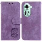 For  OPPO Reno11 Global Little Tiger Embossed Leather Phone Case(Purple) - 1