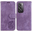 For OPPO Reno12 Pro 5G Global Little Tiger Embossed Leather Phone Case(Purple) - 1