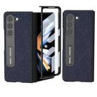 For Samsung Galaxy Z Fold5 ABEEL Integrated Cross Texture Genuine Leather Phone Case with Holder(Blue) - 1