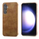 For Samsung Galaxy S23 FE 5G Plating Retro Litchi Texture PU Phone Case(Brown) - 1