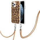For iPhone 11 Pro Max Electroplating Dual-side IMD Phone Case with Lanyard(Leopard Print) - 1