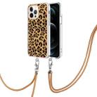For iPhone 12 / 12 Pro Electroplating Dual-side IMD Phone Case with Lanyard(Leopard Print) - 1