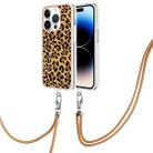 For iPhone 13 Pro Max Electroplating Dual-side IMD Phone Case with Lanyard(Leopard Print) - 1