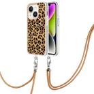 For iPhone 15 Electroplating Dual-side IMD Phone Case with Lanyard(Leopard Print) - 1