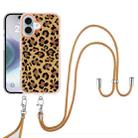 For iPhone 16 Plus Electroplating Dual-side IMD Phone Case with Lanyard(Leopard Print) - 2